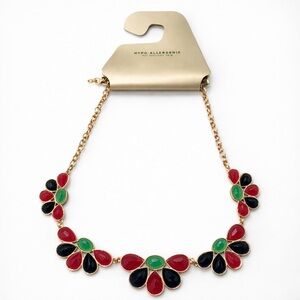 Statement Floral Gemstone Necklace | Red Green Black | Hypoallergenic